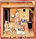 Iraq / Italy: Cheese making. Illustration from Ibn Butlan's Taqwim al-sihhah or 'Maintenance of Health' (Baghdad, 11th century) published in Italy as the Tacuinum Sanitatis in the 14th century
